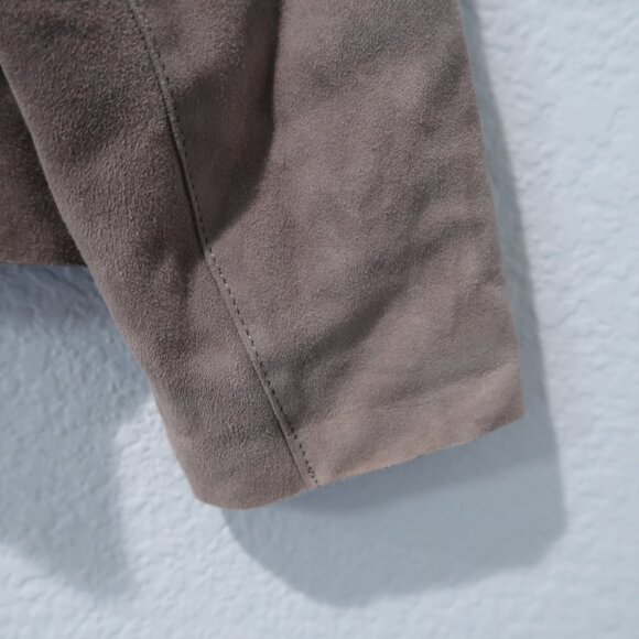 Mango Leather Jacket Womens Drape Front Suede Blazer Open Jacket Long Sleeve L - Picture 7 of 16